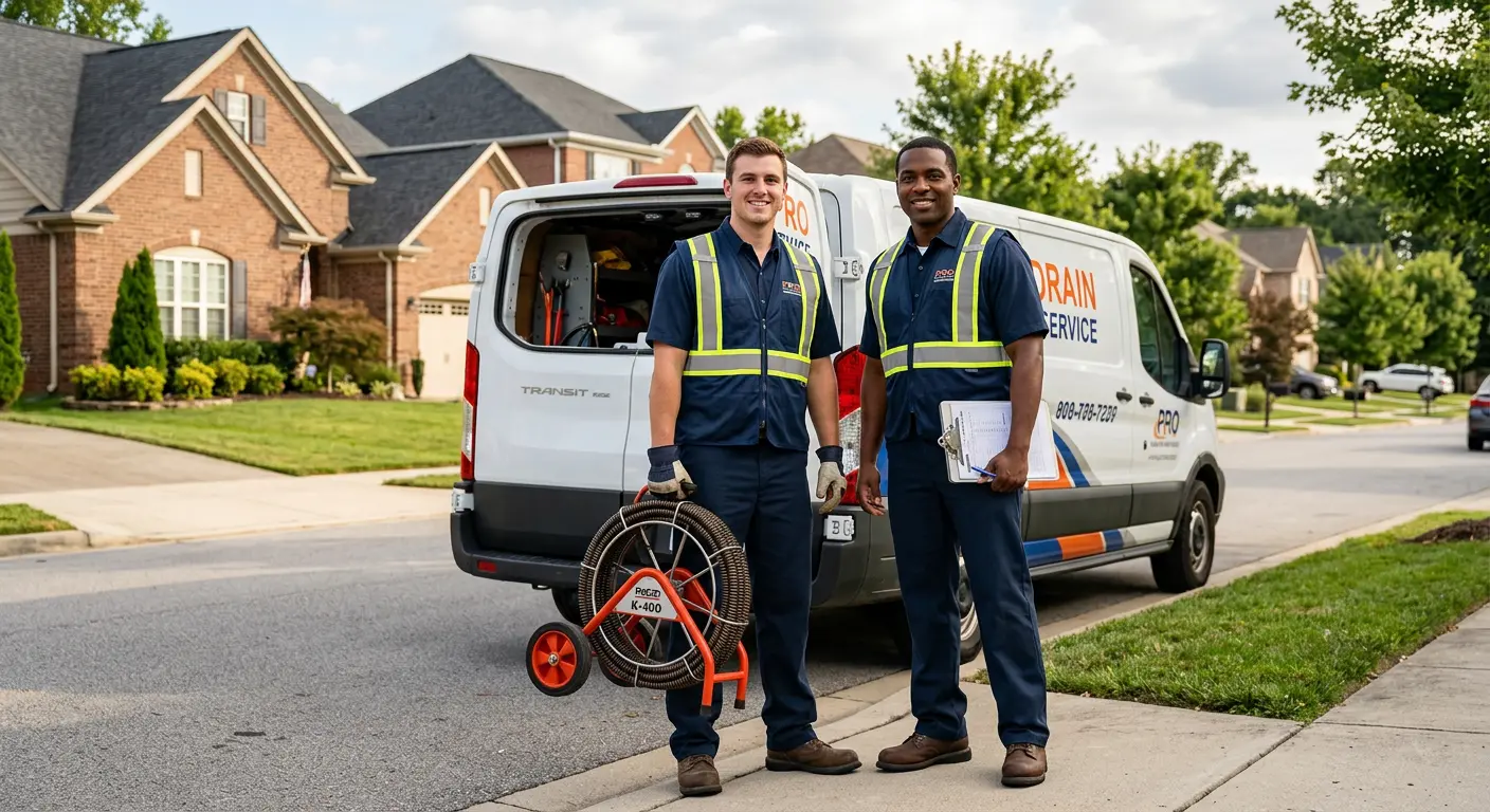 Sewer and drain service team with equipment ready for work in Arcadia
